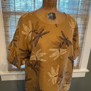 Dragonfly Print 100% Linen Women's Top